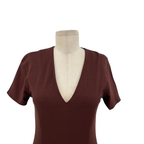 Ottod'Ame Cocoa Sheath Dress Pencil V-Neck Short Sleeve Brown Size US 4 - Picture 3 of 16